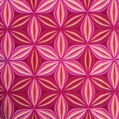 Tissu Wax pailleté rose imprimé Fleur de Vie détail