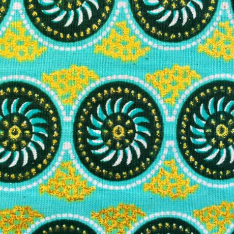 Tissu Wax pailleté turquoise imprimé Mini cercles détail