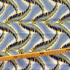 Tissu Wax pailleté bleu glacé imprimé Plumes