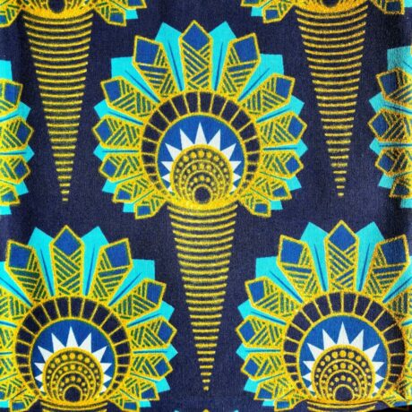 Tissu Wax pailleté bleu imprimé Totem détail