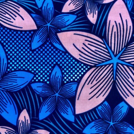 Tissu Wax bleu saumon imprimé Fleurs détail
