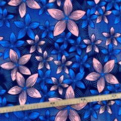 Tissu Wax bleu saumon imprimé Fleurs