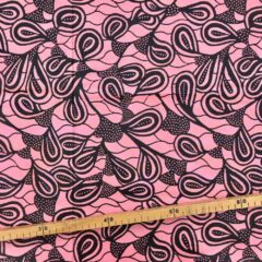 Tissu Wax noir rose imprimé Courbes