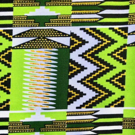 Tissu Wax pailleté vert anis imprimé Kente détail