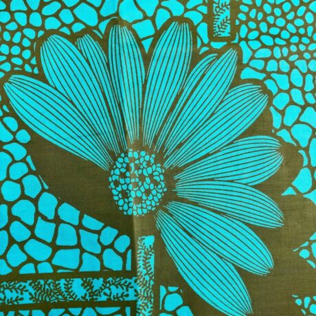 Tissu Wax turquoise kaki imprimé Fleur détail