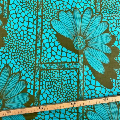 Tissu Wax turquoise kaki imprimé Fleur