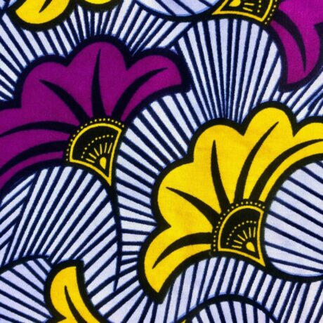 Tissu Wax violet jaune imprimé Fleur de mariage détail