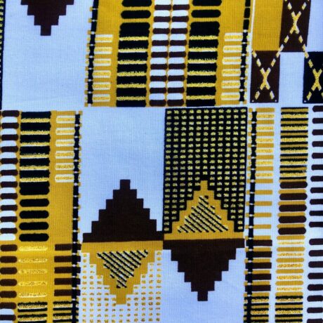 Tissu Wax pailleté marron imprimé Kente détail