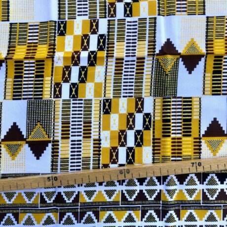 Tissu Wax pailleté marron imprimé Kente