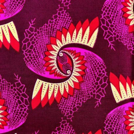 Tissu Wax pailleté rose rouge imprimé Dragon détail