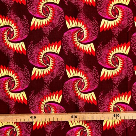 Tissu Wax pailleté rose rouge imprimé Dragon