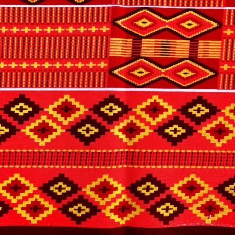 Tissu Wax pailleté rouge bordeaux imprimé Kente bordure