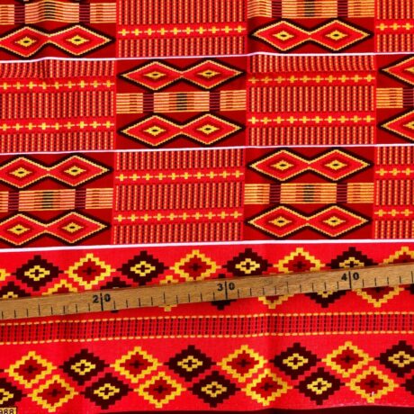 Tissu Wax pailleté rouge bordeaux imprimé Kente