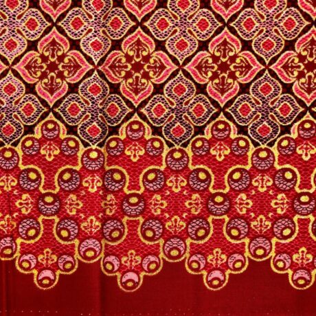 Tissu Wax pailleté rouge rose imprimé Croix bordure