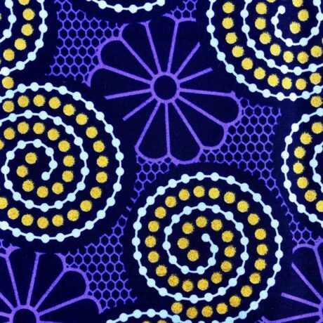 Tissu Wax pailleté violet imprimé Spirale détail