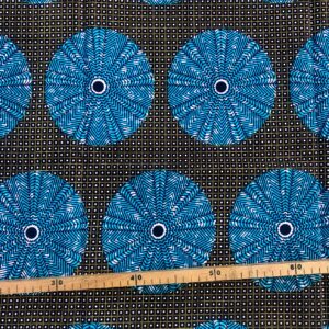 Tissu Wax hollandais marron turquoise imprimé Disques
