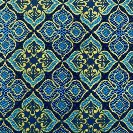 Tissu Wax pailleté bleu imprimé Croix détail