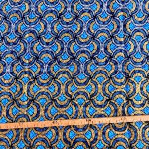 Tissu Wax pailleté bleu imprimé Demi-cercles
