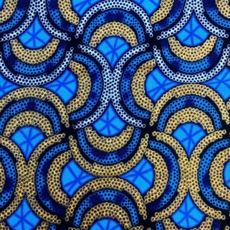 Tissu Wax pailleté bleu imprimé Demi-cercles détail bordure
