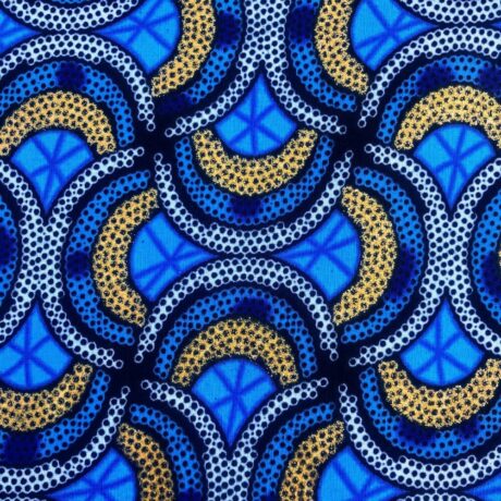 Tissu Wax pailleté bleu imprimé Demi-cercles détail