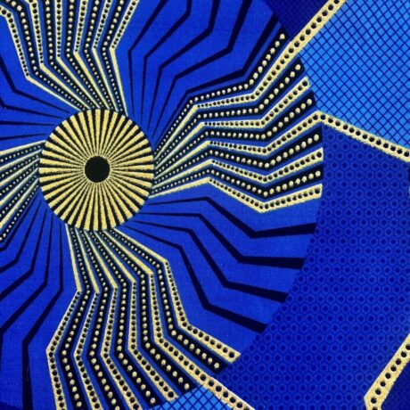 Tissu Wax pailleté bleu imprimé Disques détail
