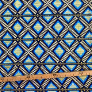 Tissu Wax pailleté bleu imprimé Grille