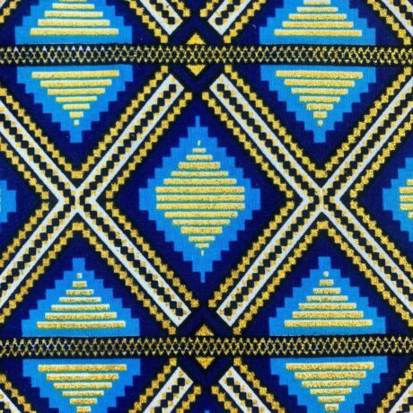 Tissu Wax pailleté bleu imprimé Grille détail