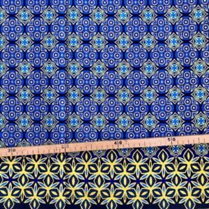 Tissu Wax pailleté bleu imprimé Imbriqué