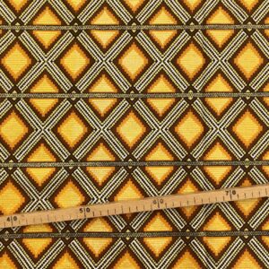Tissu Wax pailleté marron jaune imprimé Grille
