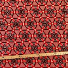 Tissu Wax pailleté rouge imprimé Flocons