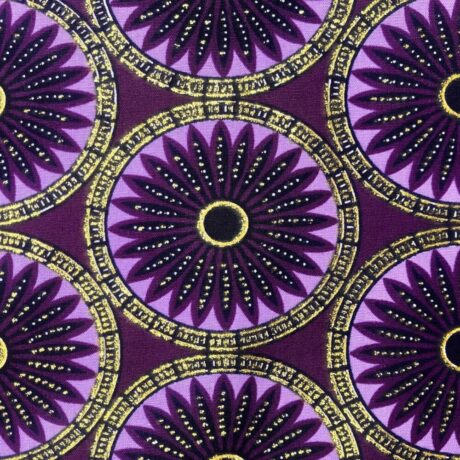 Tissu Wax pailleté violet imprimé Rosaces détail