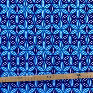 Tissu Wax pailleté bleu imprimé Fleur de vie 2