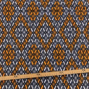 Tissu Wax orange noir imprimé Losanges