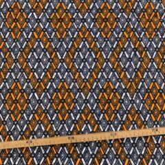 Tissu Wax orange noir imprimé Losanges
