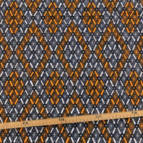Tissu Wax orange noir imprimé Losanges