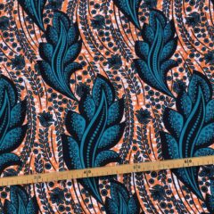 Tissu Wax orange turquoise imprimé Envol