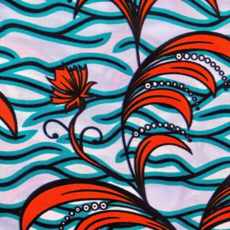Tissu Wax orange turquoise imprimé Flamboyant détail