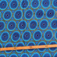 Tissu Wax pailleté bleu turquoise imprimé Rosaces