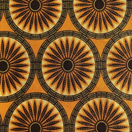 Tissu Wax pailleté jaune orangé imprimé Rosaces détail