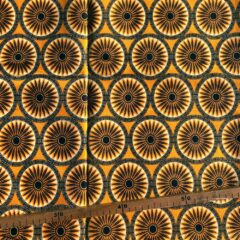 Tissu Wax pailleté jaune orangé imprimé Rosaces