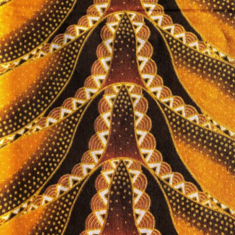 Tissu Wax pailleté jaune orangé imprimé Sirène détail