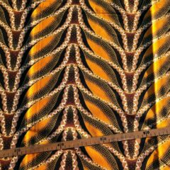 Tissu Wax pailleté jaune orangé imprimé Sirène