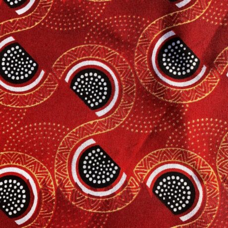 Tissu Wax pailleté rouge imprimé Courbes détail