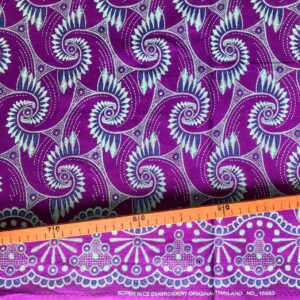 Tissu Wax pailleté violet turquoise imprimé Dragon