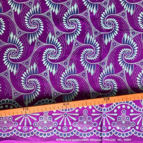 Tissu Wax pailleté violet turquoise imprimé Dragon