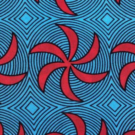 Tissu Wax turquoise rouge imprimé Eole détail