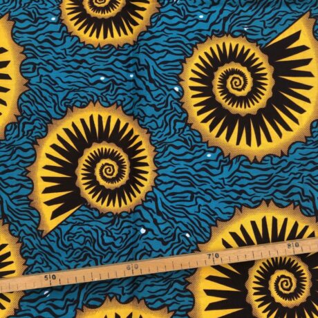 Tissu Wax vert jaune imprimé Fossile