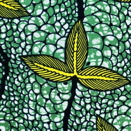 Tissu Wax vert jaune imprimé Végétal détail