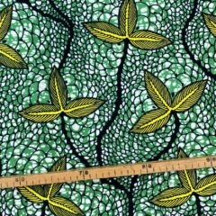 Tissu Wax vert jaune imprimé Végétal