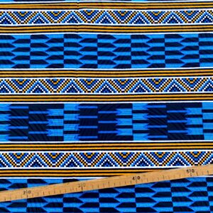 Tissu Wax bleu turquoise orange imprimé Kente